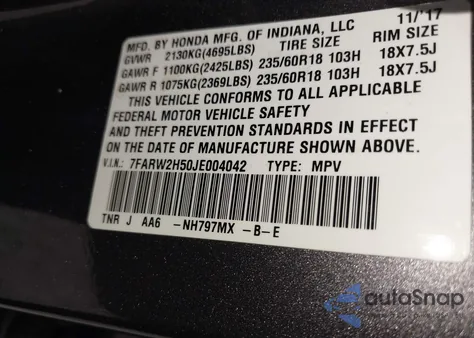 2018 Honda Cr-V Ex z USA, uszkodzony, nr VIN 7FARW2H50JE004042